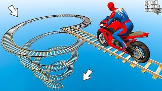 الأبطال الخارقين على القضبان دوامة قمع جسر  SPIDERMAN on Motorcycle in Spiral Bridge Stunt Ride [upl. by Adila]