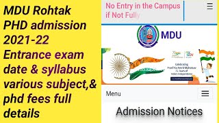 PhD admission 202122  All information  MDU university Rohtak PhD admission open Apply Now [upl. by Cutler]