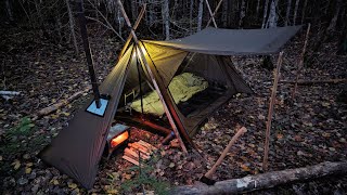 Autumn Hot Tent Camping  Warm and Cozy Tent Camping Wood Stove Cooking [upl. by Htenay]