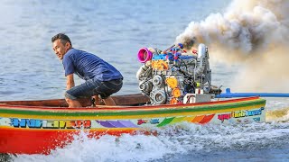 Drag Racing Turbo Longtail Thai Riverboats in Bangkok [upl. by Brecher]