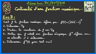 2ème bac PCSVTSM  Continuité d’une fonction numérique Exercice 3 [upl. by Erotavlas111]