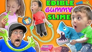 EDIBLE GUMMY SLIME JUMP ROPE w SHARK BOARD GAME FAMILY NIGHT FUNnel Vision Vlog [upl. by Ogdan]