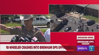 Brenham Texas big rig crash One person dead more than a dozen injured after rig hit DPS office [upl. by Herm902]