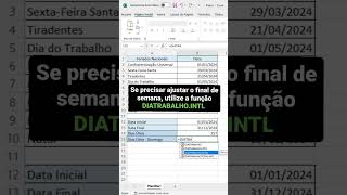 Calculando Dias Úteis de 2024 no Excel  shorts [upl. by Anisah]