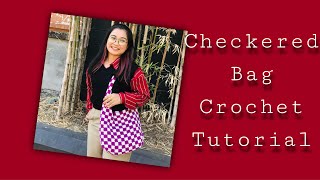 Crochet Checkerboard Design Shoulder Bag ထိုးနည်း [upl. by Aljan244]