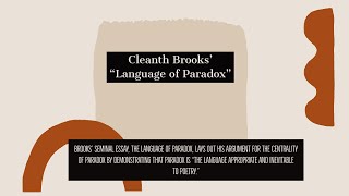 Cleanth Brooks quotLanguage of Paradoxquot Analysis [upl. by Ursola]