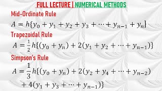 FULL LECTURE  MID ORDINATE  TRAPEZOIDAL  SIMPSONS RULES [upl. by Lucy]