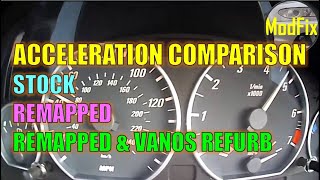 Acceleration Comparison Between Stock Remapped and Remapped amp New VANOS Seals BMW 3 Series E46 330 [upl. by Callery]