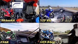 CBR600RR 🆚️ YZF R6 🆚️ ZX6R 🆚️ GSX R600  Top Speed amp Acceleration 🔥🔥 [upl. by Midian]