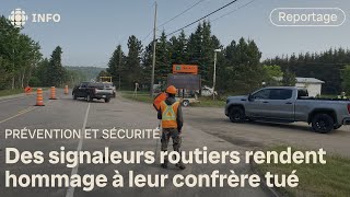 « C’est encore un de trop »  des signaleurs routiers rendent hommage à leur confrère tué [upl. by Chaney]