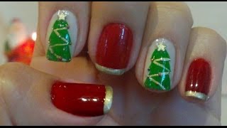 Unhas Decoradas Árvore de Natal Manual Bela e Simples Nail Art [upl. by Nytnerb]