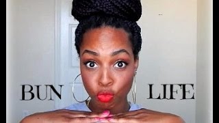 How To  Easy High Bun with Long Box Braids [upl. by Annawot]