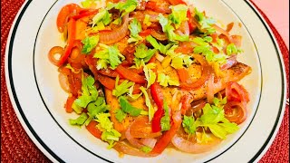 Cooking Salmon with the Sautéed onions and red bell peppers [upl. by Netnerb]