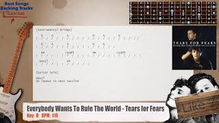 🎸 Everybody Wants To Rule The World  Tears for Fears Guitar Backing Track with chords and lyrics [upl. by Naivaj]