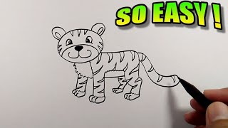 How to draw a tiger easy  Simple Animal Drawing  Easy Tiger Drawing [upl. by Rhianna]