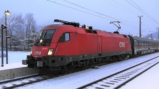 RANKWEIL Bahnhof❄ NJ446 Wien HBF  Bregenz bei Ankunft amp Abfahrt in Rankweil mit Schnee❄ [upl. by Alejandrina]