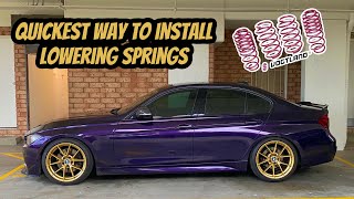 Quick and easy way to install lowering springs on F30 No spring compressor needed [upl. by Yedrahs220]