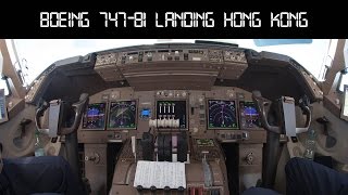 Boeing 7478 Lufthansa cockpit  landing in Hong Kong [upl. by Esinal]