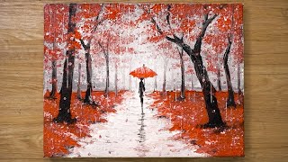 Walking in the Rain  Red Acrylic Painting Technique 448 [upl. by Grantley]