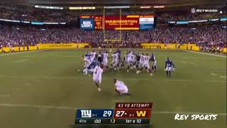 Dustin Hopkins game winning field goal vs Giants washingtonvsgiants thursdaynightfootball [upl. by Atirat]