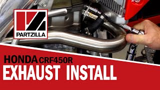 Honda CRF450 Pro Circuit Exhaust Pipe Installation  Honda CRF450R Rebuild Part 13  Partzillacom [upl. by Nwahsd]