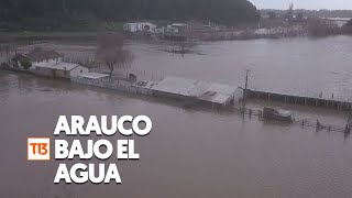 Arauco bajo el agua rescates en bote y cómo quedó el sector por las lluvias e inundaciones [upl. by Ahsimit]