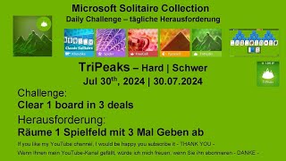 Solitaire Daily Challenges  TriPeaks  Hard  Jul 30th 2024 [upl. by Eirhtug]