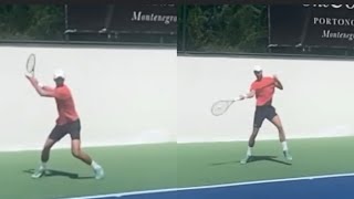 Djokovic Novak Forehand Slow motion  real speed training Portonovi Tipsarevic Academy August 2023 [upl. by Herminia622]