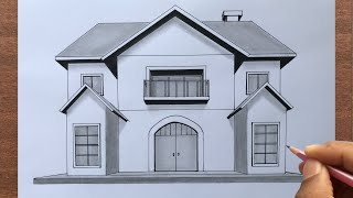 How to Draw a House in 1Point Perspective [upl. by Ahsenot]