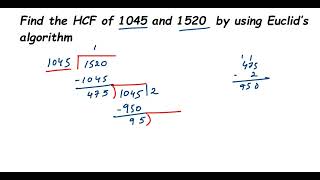 Find the HCF of 1045 and 1520 by using Euclids algorithm  Find HCF Euclid division [upl. by Notac]