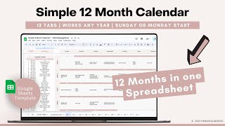 Simple Organization Calendar Google Sheets Template  Undated 12 Month Calendar  Life School Work [upl. by Clemmy]