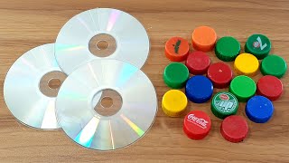 AMAZING CRAFTING OUT OF OLD CD DISC amp PLASTIC BOTTLE CAPS  AWESOME DECORATION IDEA 2020 [upl. by Anoirtac]