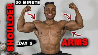 30 MINUTE SHOULDER AND ARMS WORKOUT DUMBBELLS ONLY  DAY 5 [upl. by Kcirdde]