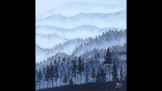 Matin zen  cours de peinture acrylique de Bruno Lemasson  comment peindre arbre brume brouillard [upl. by Adrial]