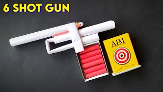 Easy paper and matchbox gun  6 shot gun making  how to make gun at home  best shooting gun [upl. by Luamaj]