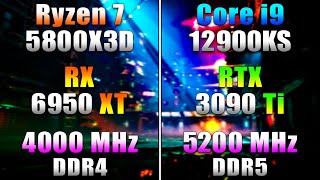 Ryzen 7 5800X3D  RX 6950 XT  4000MHz DDR4 vs Core i9 12900KS  RTX 3090 Ti  5200MHz DDR5 [upl. by Ahsiuqet944]