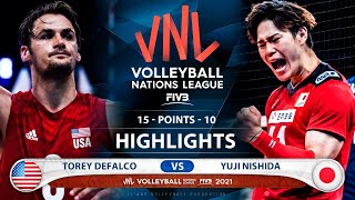 Usa vs Japan  VNL 2021  Highlights  Torey Defalco vs Yuji Nishida [upl. by Enelav]