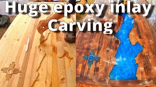 Unique way to carve out an epoxy river Epoxy table build part 12 [upl. by Suaeddaht]