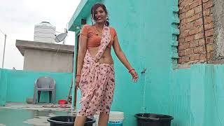 Low Saree  saree vlog  desi saree vlog navel  washing clothes vlog saree [upl. by Ihcekn331]