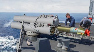 US Navy Sailors Reload Scary Million  Torpedo To Shoot Ship Targets [upl. by Landon]