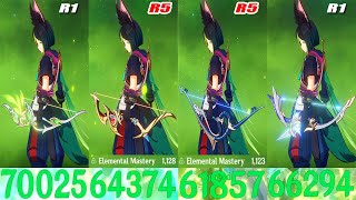 Tighnari F2P Bow Ibis Piercer R5 vs Stringless R5 vs Amos R1 vs Hunters Path R1 DMG Comparison [upl. by Nagem]