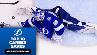 Andrei Vasilevskiys top 10 career saves [upl. by Nylrahs]