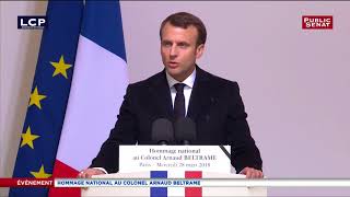 REPLAY  Hommage National à Arnaud Beltrame  le discours dEmmanuel Macron [upl. by Ilona]