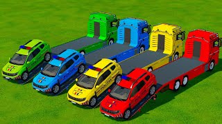 Double Flatbed Trailer Truck vs Speedbumps Train vs Cars BeamngDrive  Flatbed Trailer [upl. by Eisoj939]