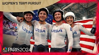 USA holds off New Zealand for EPIC first gold medal in womens team pursuit  Paris Olympics [upl. by Hacissej853]