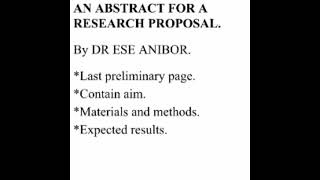 AN ABSTRACT FOR A RESEARCH PROPOSAL [upl. by Ordnael]