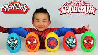 Ultimate Spiderman PlayDoh Surprise Eggs Opening Fun With Ckn Toys [upl. by Leind]