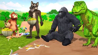 Gorilla dinosaur wolf an monkey fight for banana by Mr lavangam [upl. by Rediah135]