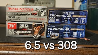 65 creedmoor vs 308win  federal powershok amp winchester deer season xp  100 yards gel test [upl. by Hardin]