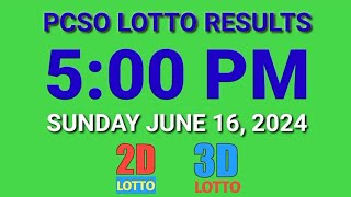 5pm Lotto Results Today June 16 2024 Sunday ez2 swertres 2d 3d pcso [upl. by Nylissej928]